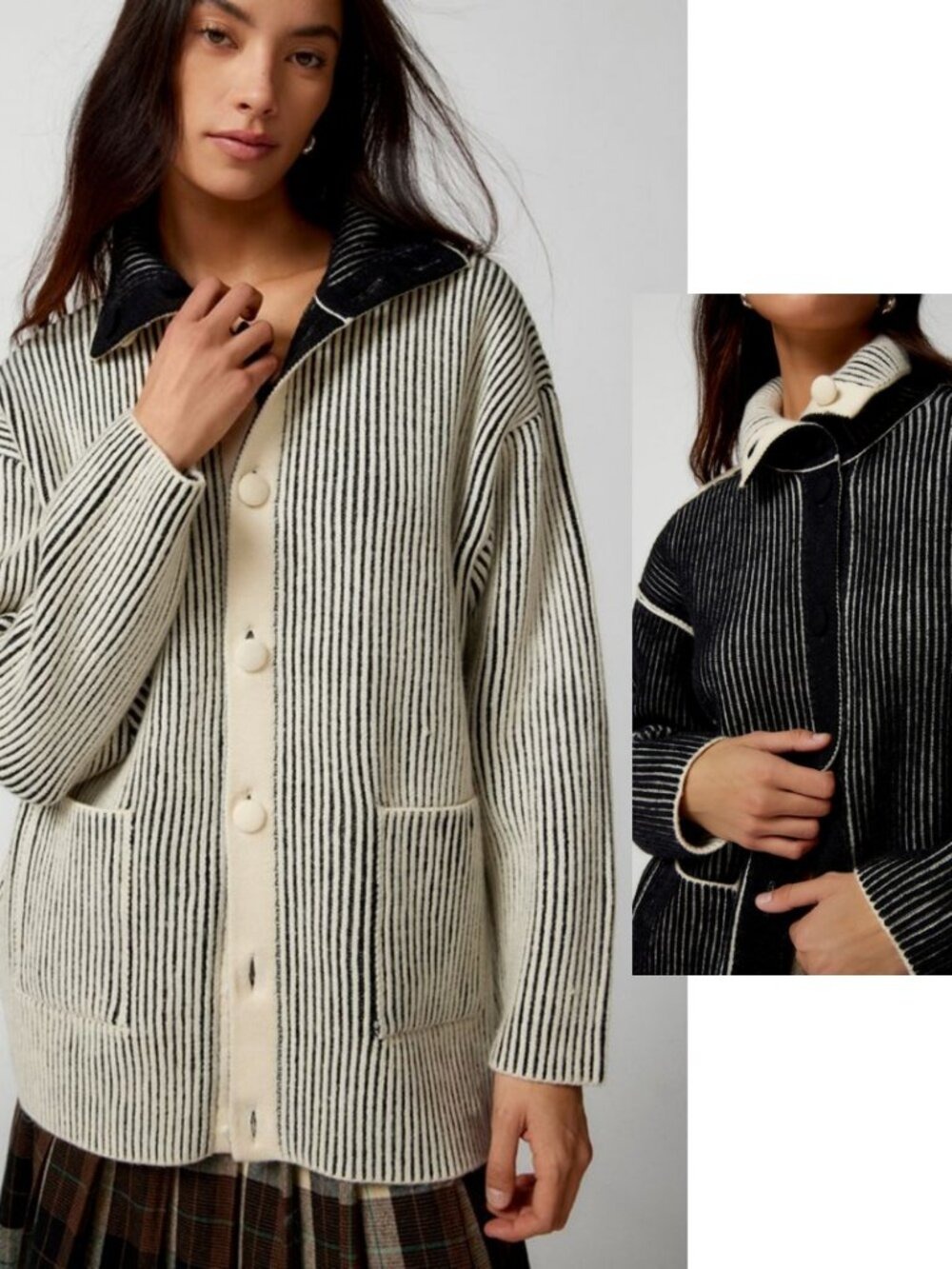 Find Me Now Nan Reversible Cardigan Cream Black Chunky XL/XXL